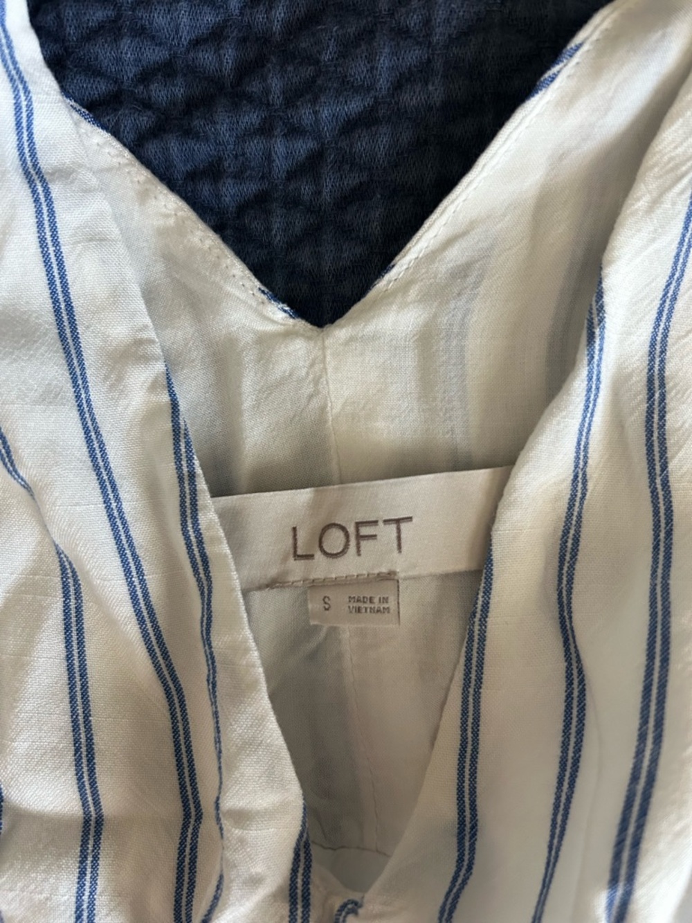 LOFT | Blue and White Striped V-Neck Dress - Picture 4 of 4